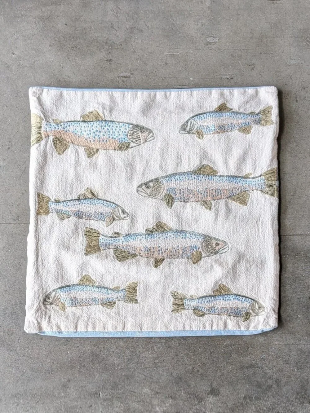 Handmade Embroidered Fish Pillowcase Square Pillow Cover 18